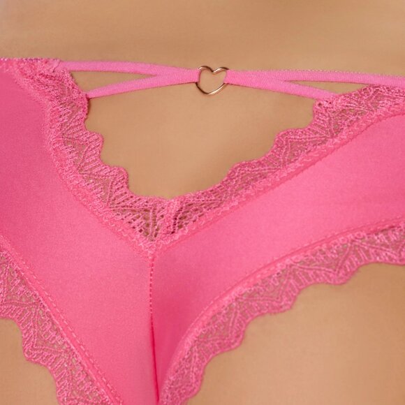 House of Desire Vera Microfiber Lace Heart Charm Cheeky Panty, French Rose, Sz M - Picture 3 of 10